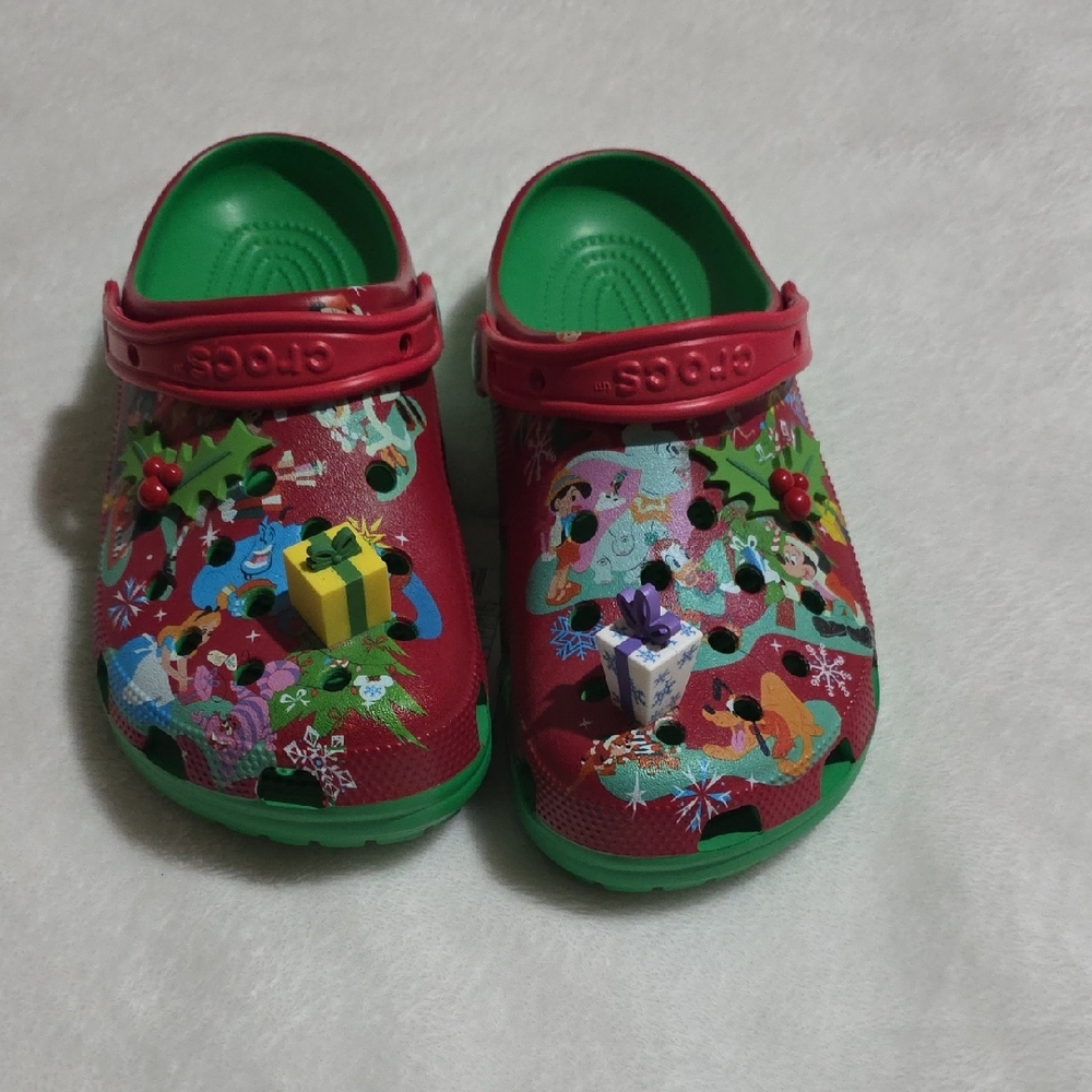 DISNEY CHRISTMAS CROCS, Red and Green Holiday THEME.